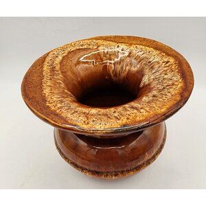 Vintage Brown Glazed Stoneware Spittoon MCM 60s 70s Fall Decor Vase Man Cave Bar